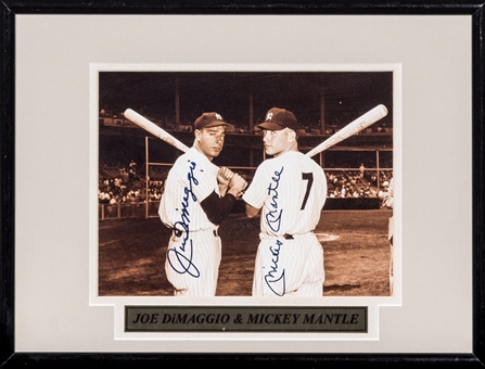 Joe DiMaggio & Mickey Mantle Dual Signed Photo In 16x12 Framed Display (JSA)
